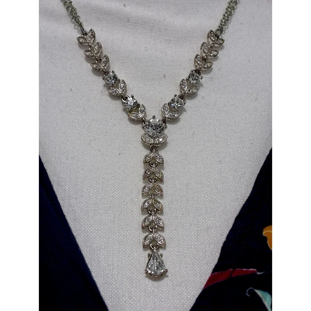 Napier Necklace Crystal  Teardrop Round Rhinestone Victorian Silver Tone